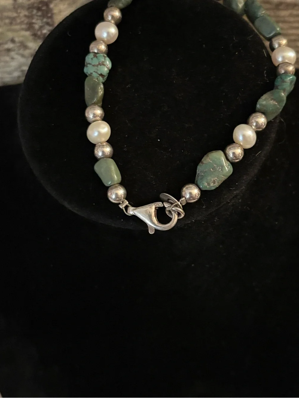Carolyn Pollack 925 Sterling Silver Turquoise + Pearl Beaded Bracelet - 7 inches